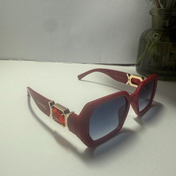 Red & Dark Blue Chanel Sunglasses - Picture 1 of 3